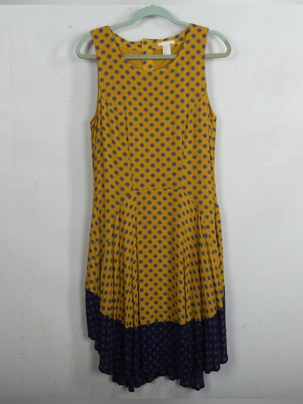 H&M Mustard Sleeveless Fit-and-Flare Dress with Navy Hem